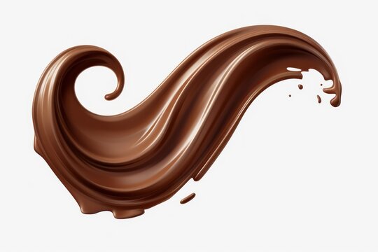  a chocolate liquid splashing into the shape of a wave of chocolate on a white background with a clipping path to the top of the wave and bottom of the image.