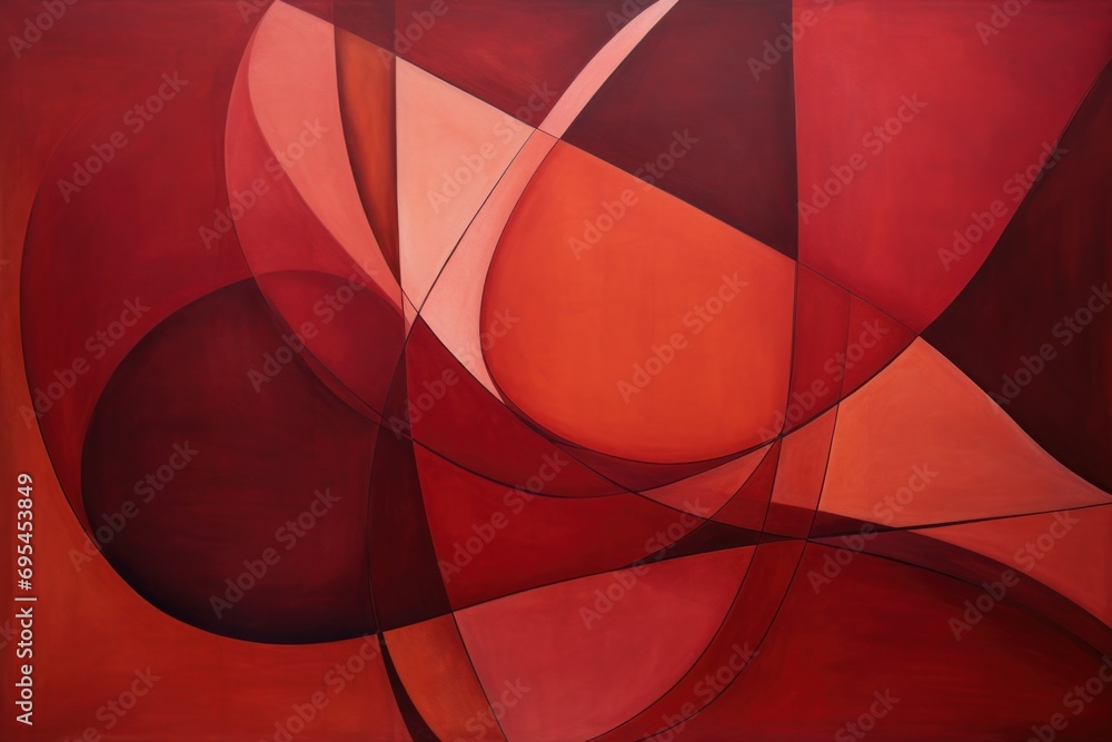 Poster a painting of red and white shapes on a red background with a black border in the center of the pain
