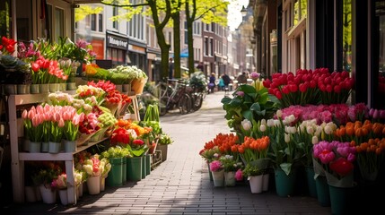 Fototapeta na wymiar Colorful tulips in a flower market in Amsterdam