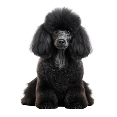 Black poodle puppy isolated on white, transparent background