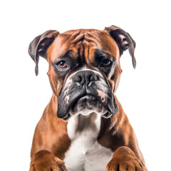 Obraz premium Portrait of a boxer dog face shot isolated on white background