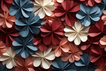  a bunch of origami flowers that are red, white, blue, and pink are arranged in the shape of a flower origami origami.