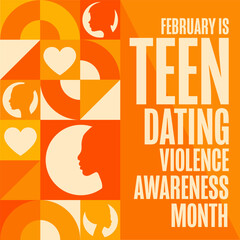 February is Teen Dating Violence Awareness Month. Holiday concept. Template for background, banner, card, poster with text inscription. Vector EPS10 illustration.