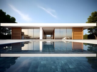 Swimming pool of a luxury villa. Panoramic image