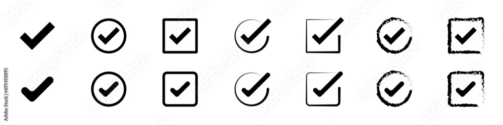 Poster set of different black check marks vector. voting vector icon. choice vector icon. confirmation symb