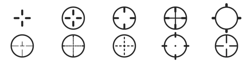 Poster Crosshair icon vector set. A set of black sights. Simple crosshairs icon in flat style. Game sight.Weapon aim hud crosshairs. Vector illustration of aiming target © Andrii