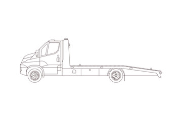 Low Truck Vehicle in Outline. Modern Flat Style Vector Illustration. 
