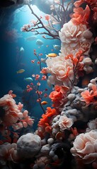 3d illustration of a beautiful underwater landscape with flowers and plants.