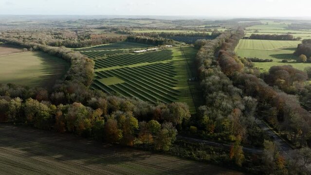 Solar Panel Farm Autumn Cotswolds Aerial Landscape UK England Countryside