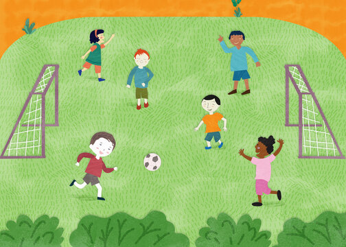 Small children playing football