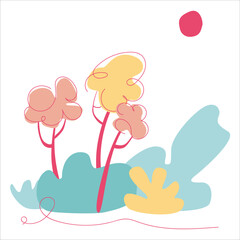 Landscape. Plant composition on the theme of nature. Spring forest. Flat. Minimalistic. Vector illustration on light background. 