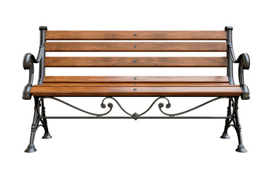 City wooden bench. A classic bench from a city park. Isolated on transparent background. - obrazy, fototapety, plakaty