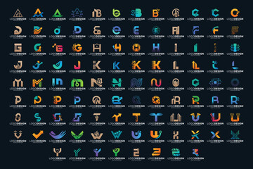 Mega collection of logo designs from letters a to z. Abstract symbols letters a to z. - obrazy, fototapety, plakaty
