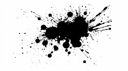 Black ink splash isolated on white background. Ink Splatter. Splash and drops of black liquid.