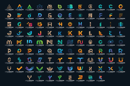 Mega collection of logo designs from letters a to z. Abstract symbols letters a to z.