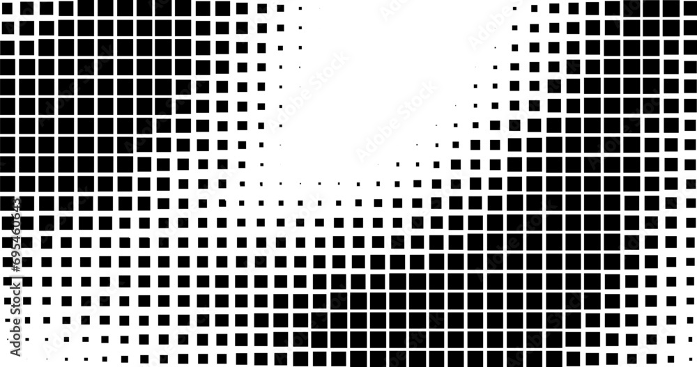 Poster black and white dynamic squares halftone pattern background. vector format illustration