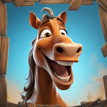Cute and funny horse avatar. Smiling horse character. Funny horse mugshot. Horse icon.