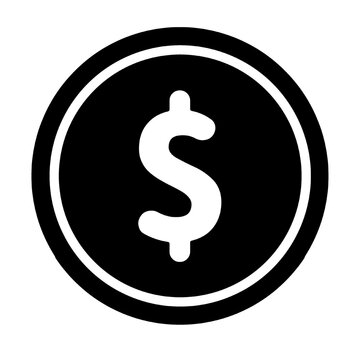 white money coin dollar sign icon on black circle button isolated on transparent background. currency, finance, cash vector illustration