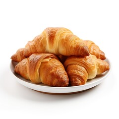 Delicious Plate of Croissants Isolated on a white Background
