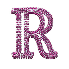 Symbol of small silver and purple spheres. letter r