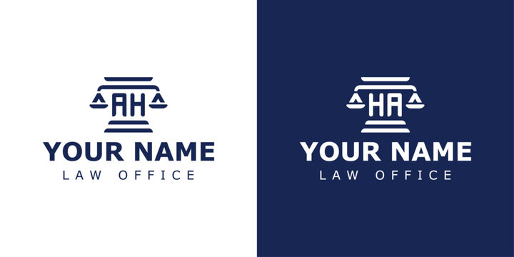 Letter AH and HA Legal Logo, suitable for any business related to lawyer, legal, or justice with AH or HA initials.