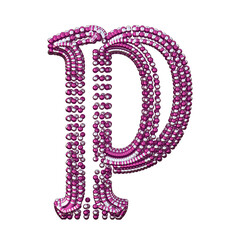 Symbol of small silver and purple spheres. letter p - obrazy, fototapety, plakaty