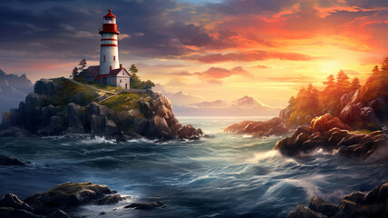 Fototapeta na wymiar A mesmerizing HD image featuring the majestic presence of a stunning lighthouse on the rocky seaside, its architectural elegance complementing the natural coastal surroundings.