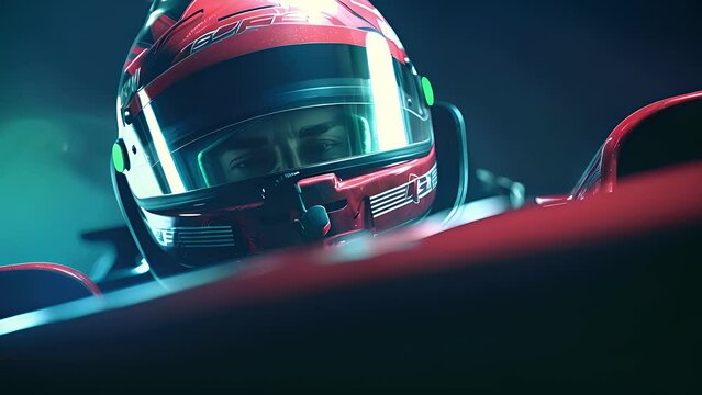 Portrait of sports car racer with helmet.  Created with generative AI