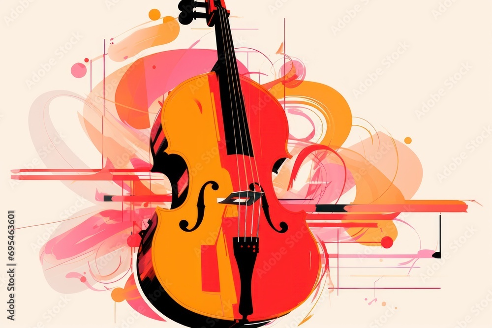 Aufkleber a close up of a violin on a white background with a red and orange design on the front of the violin