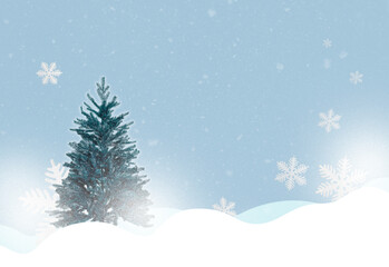 Blue Christmas background with snowflakes and Christmas tree