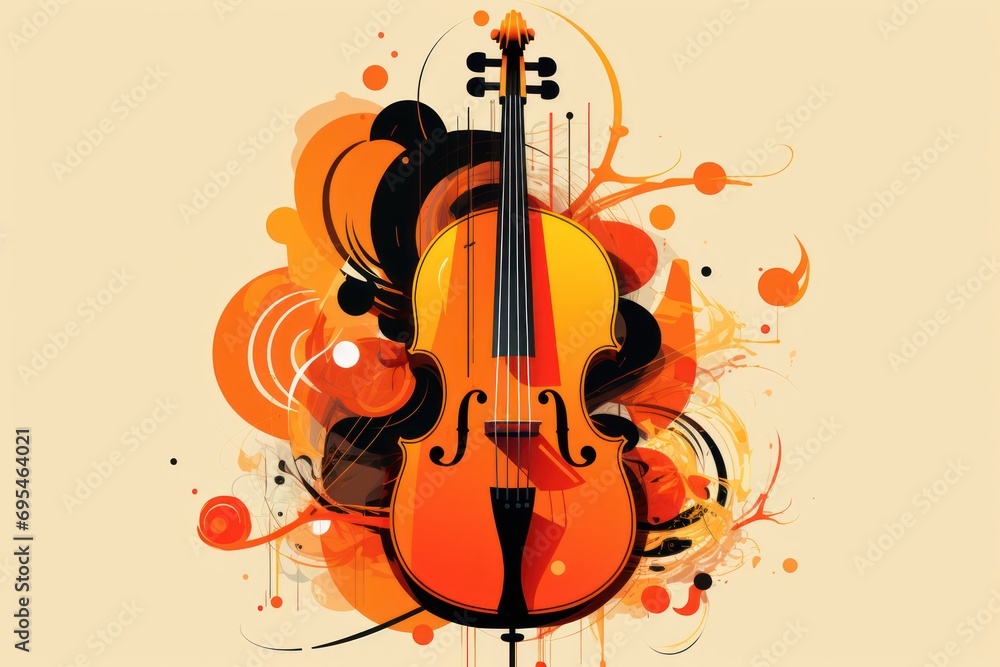 Poster a violin on a white background with a splash of paint on the bottom of the violin and the strings ar