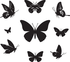 Silhouette Solid Vector Icon Set Of butterflies, Moth, Lepidopteran, Insect, Papillon.