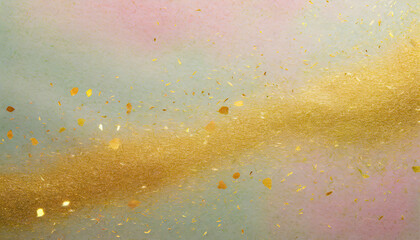 Fototapeta na wymiar 和紙にカラフルな水彩と金箔の背景