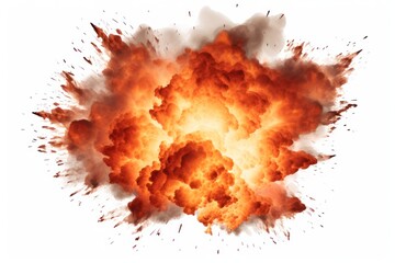  a close up of a fireball with lots of orange and white smoke coming out of it's center and on the side of the top of the image is a white background.