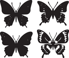 Silhouette Solid Vector Icon Set Of butterflies, Moth, Lepidopteran, Insect, Papillon.