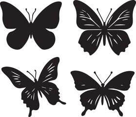 Silhouette Solid Vector Icon Set Of butterflies, Moth, Lepidopteran, Insect, Papillon. - obrazy, fototapety, plakaty