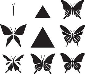 Fototapety  Silhouette Solid Vector Icon Set Of butterflies, Moth, Lepidopteran, Insect, Papillon.