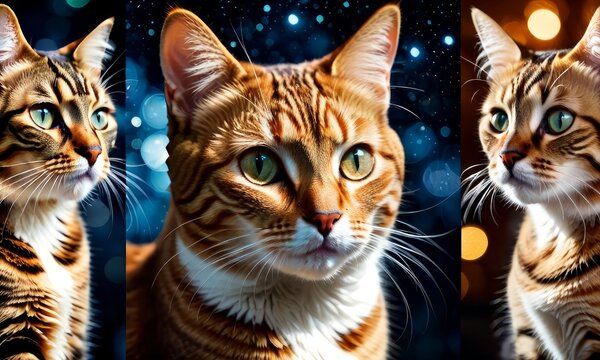 legendary cats mosaic art. collage of photos with a cat, Generative AI