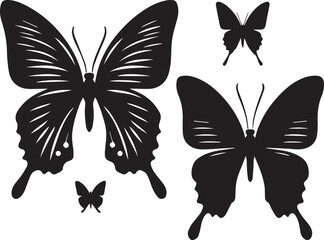 Silhouette Solid Vector Icon Set Of butterflies, Moth, Lepidopteran, Insect, Papillon.