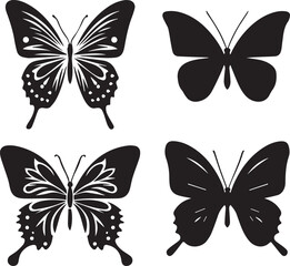 Fototapeta premium Silhouette Solid Vector Icon Set Of butterflies, Moth, Lepidopteran, Insect, Papillon.