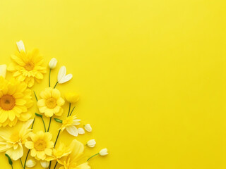  yellow flowers on light yellow color background and space for text write ai image 
