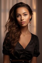 Naklejka premium Modern Elegance - Midi Skirt Portrait of a Beautiful Woman