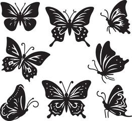 Fototapeta premium Silhouette Solid Vector Icon Set Of butterflies, Moth, Lepidopteran, Insect, Papillon.