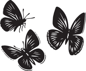 Silhouette Solid Vector Icon Set Of butterflies, Moth, Lepidopteran, Insect, Papillon.