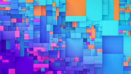 Colorful abstract background with squares and rectangles 3D render