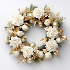 Christmas beautiful decorated festive white color elements wreath isolated on white background, professional studio photo