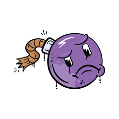 Gra this beautiful hand drawn sticker of bomb, bomb emoji, sad expression