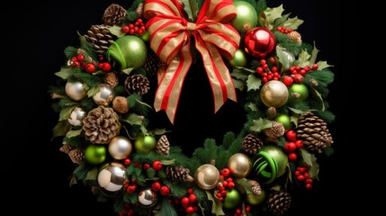 Christmas fantastic decorated festive wreath, professional studio photo, high detailed