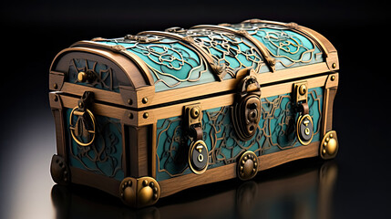 Treasure chest on a black background. 3d render illustration.