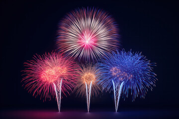 Night Sky Extravaganza, Colorful Fireworks Illuminate the Darkness, Isolated on Black Background.